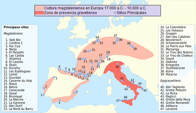 Distribución de la cultura magdaleniense en EuropaDistribución de la cultura magdaleniense en Europa