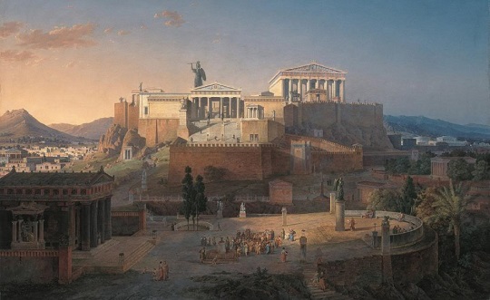 Reconstrucción de la Acrópolis y el Areópago de Atenas, pintura de Leo von Klenze.