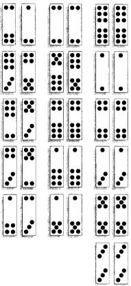 Éstas son las treinta y dos fichas que se precisan para jugar al dominó chino