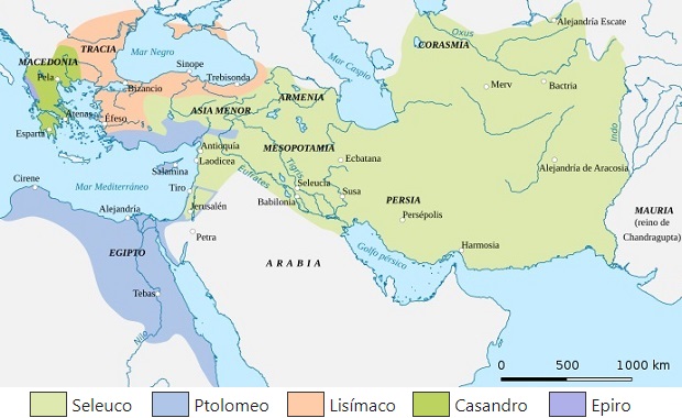 División del Imperio de Alejandro Magno entre sus principales diádocos