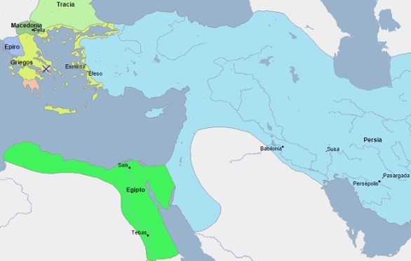 Mapa de Medio Oriente, Egipto y Grecia en el 404 a.C.
