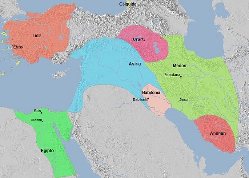 Mapa de Medio Oriente y Egipto en el 610 a.C. La XXVI Dinastía de Egipto también denominada Saíta, por tener su capital en Sais, fue la última dinastía nativa que gobernó Egipto antes de la conquista persa.