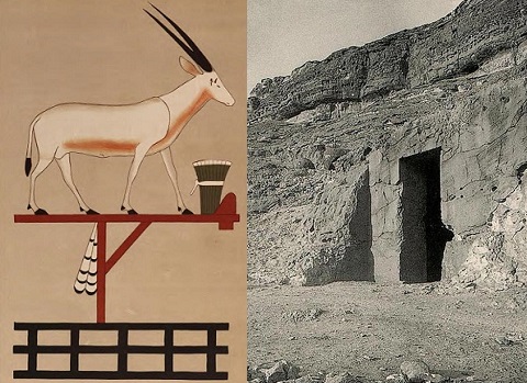 Dibujo del símbolo del nomo del Orix (16º nomo del Alto Egipto) encontrado en la tumba del nomarca Khnumhotep.
