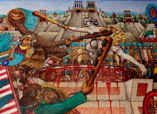 Mural de una de las batallas del guerrero Tlahuicole