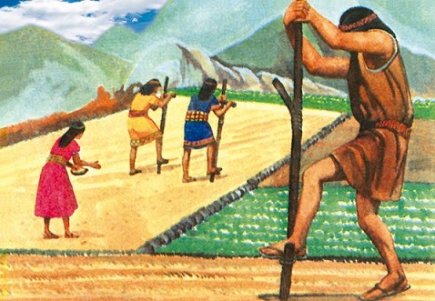 Ilustración sobre los agricultores de Nazca.