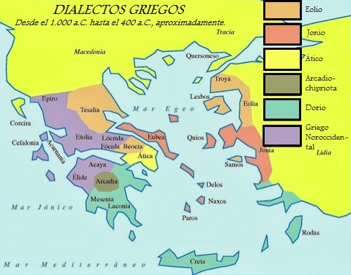 Mapa de los dialectos griegos