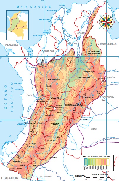 Mapa de la región Andina de Colombia