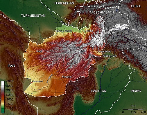 Mapa del relieve físico de Afganistán