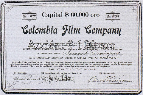 Acción de la sociedad anónima Colombia Film Company, 1925.