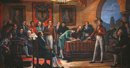 “Firma del Acta de Independencia” del 20 de julio de 1810. Oleó de Coriolano Leudo