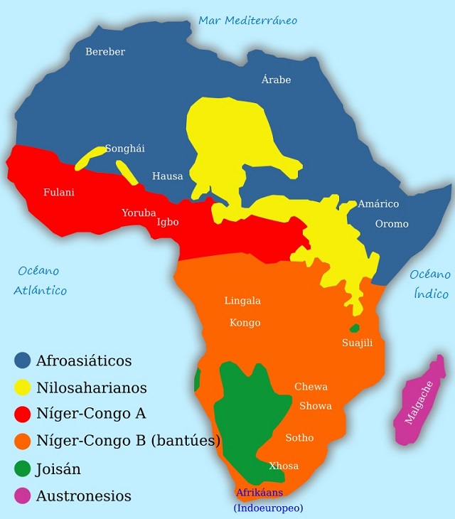 Mapa de África: Grupos lingüísticos