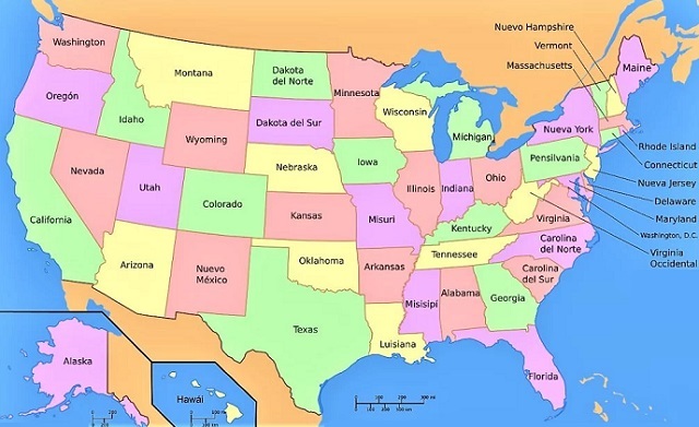 Mapa de la división política de Estados Unidos