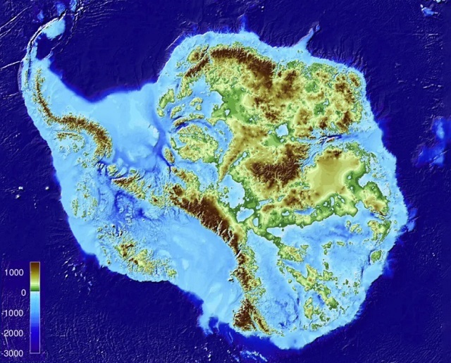 Mapa topográfico del continente antártico