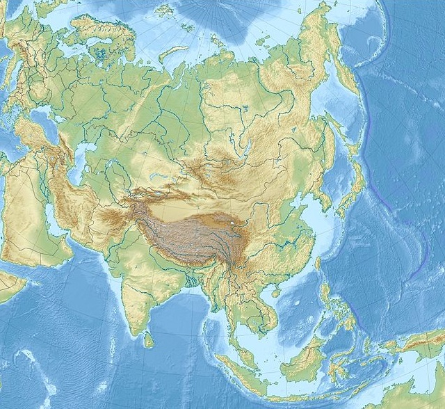 Mapa topográfico del continente asiático