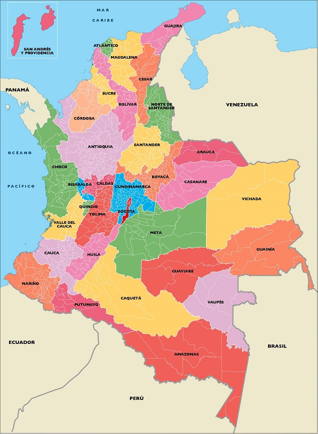 Mapa de Colombia con su división política-administrativa