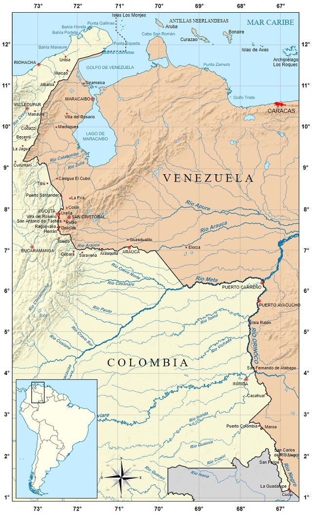 Mapa limítrofe entre Colombia y Venezuela