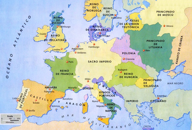 Mapa de Europa: Finales del siglo XV