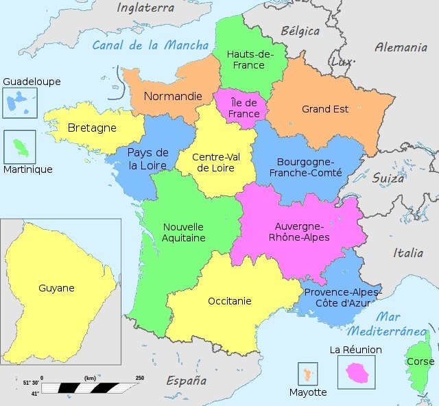 Mapa de la división política de Francia