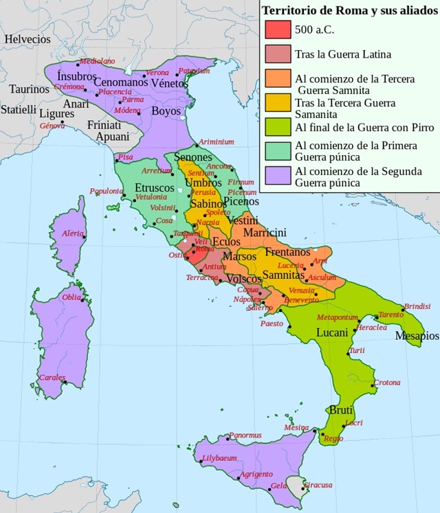 Mapa de Italia: Expansión romana