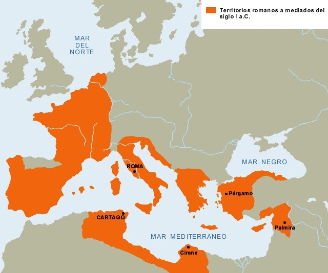  Mapa de la expansión de Roma a mediados del siglo I a.C.