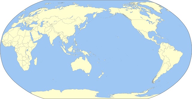 Croquis del mapamundi con el Océano Pacífico