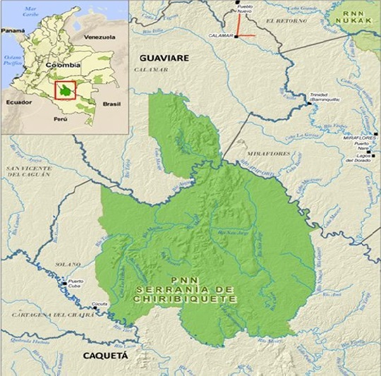 Mapa de la ubicación geográfica del Parque Nacional Natural Chiribiquete