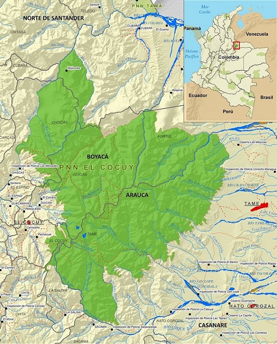Mapa de la ubicación geográfica del Parque Nacional Natural El Cocuy