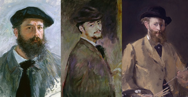 Claude Monet, Pierre-Auguste Renoir y Édouard Manet, pintores franceses representantes del Impresionismo.
