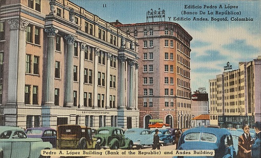 Postal de los años 1940 con el edificio López y el edificio Andes o Cubillos.