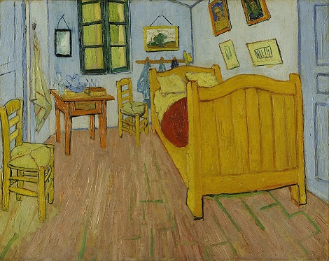 “El dormitorio en Arlés” (primera versión), 1888. Vincent van Gogh.