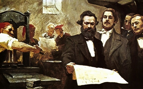 Marx y Engels en la imprenta