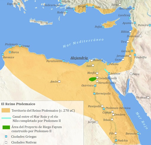 Mapa de Egipto bajo la dinastía ptolemaica