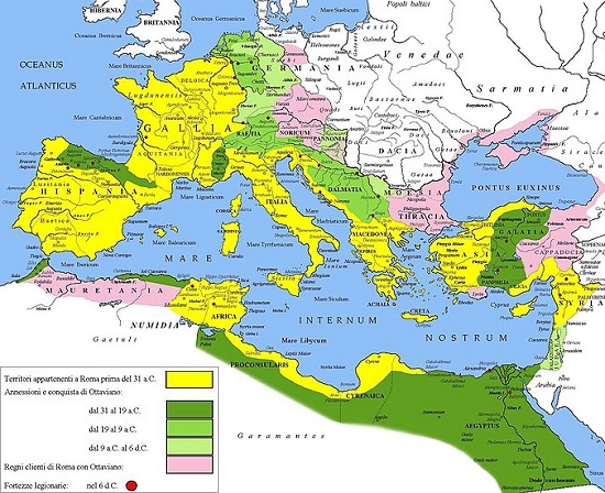 Extensión del Imperio romano bajo el reinado de Augusto