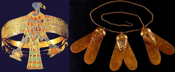 Brazalete de buitre de la Reina Ahhotep y su collar de moscas de oro