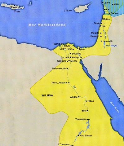 Mapa del imperio egipcio bajo Ramsés II (c. 1290 a.C.)