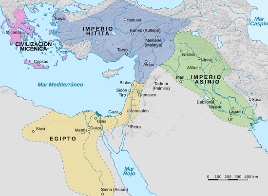 Ubicación geográfica del Imperio Asirio hacia 1400 a.C.