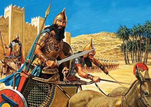 Ilustración de Hammurabi guiando a su ejército