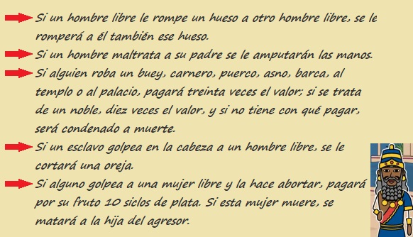 Ejemplo de leyes que se leen en el Código de Hammurabi.