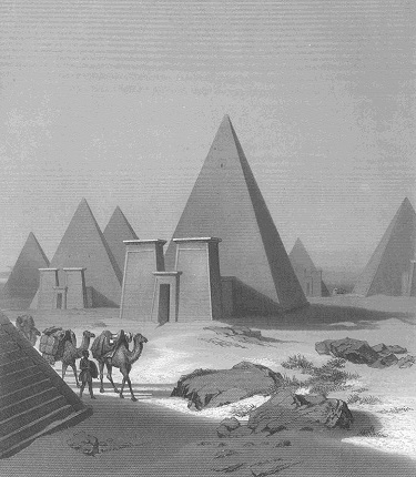 Representación de las pirámides de Meroe, antigua ciudad del Imperio kushita en Nubia.