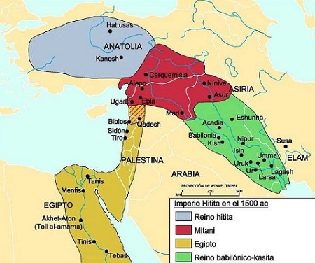 Mapa del reino Hitita hacia el 1500 a.C.
