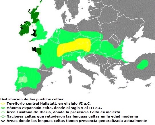 Mapa de la distribución de los pueblos celtas