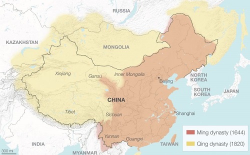 Mapa de la extensión de la dinastía Qing en 1820 Mapa de la extensión de la dinastía Qing en 1820