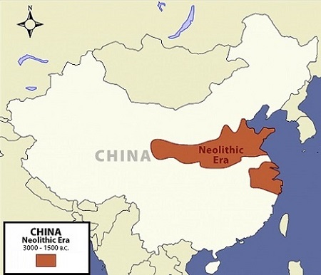 Ubicación geográfica de las primeras culturas desarrolladas sobre el río amarillo, en el mapa actual de China.