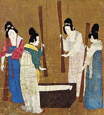 Detalle de la obra “Damas de la corte preparando paños de seda para el emperador Hui T Sung”