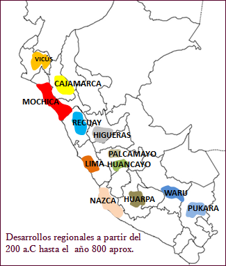 Mapa de los desarrollos regionales de la culturas preincaicas