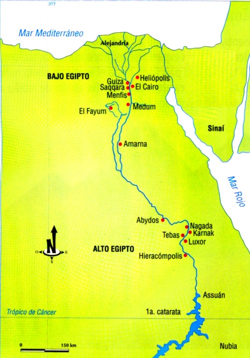 Ubicación de Egipto y el recorrido del río Nilo