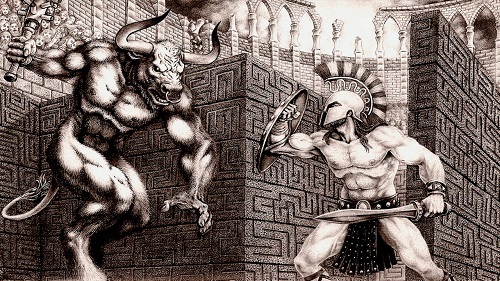  Ilustración del encuentro de Teseo con el minotauro al que dio muerte