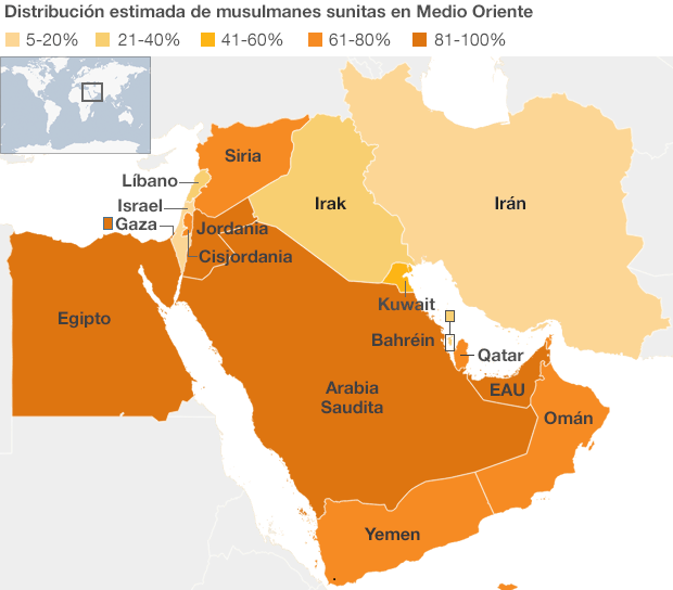 Mapa de la distribución de la población sunnita en Medio Oriente