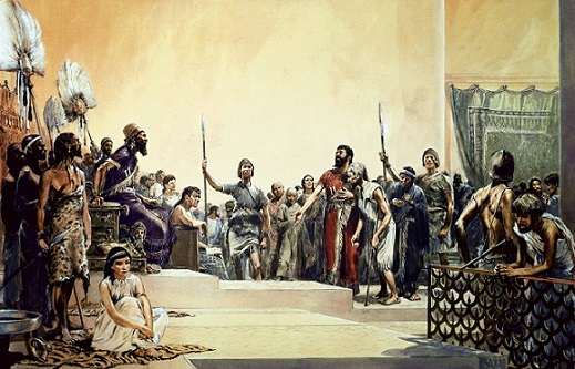 El rey Hammurabi de Babilonia impartiendo justicia en su palacio