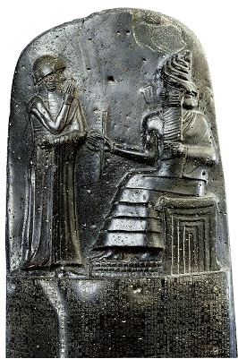El dios Shamash tiende a Hammurabi las insignias del poder